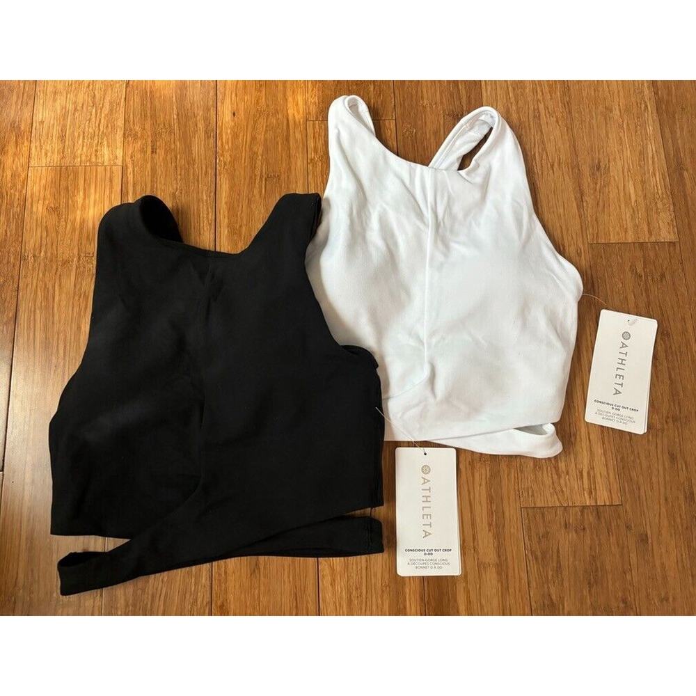 Athleta Conscious Crop CutOut **LOT OF 2** Black & White XS Yoga Barre MSRP $138 - Picture 2 of 4